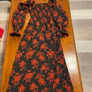 Red floral maxi dress